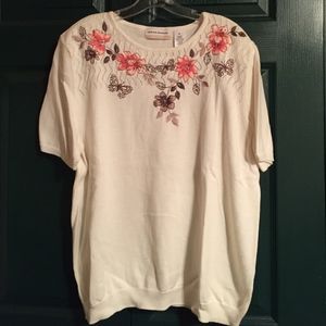 Alfred Dunner Ivory Design Short Sleeve Shirt